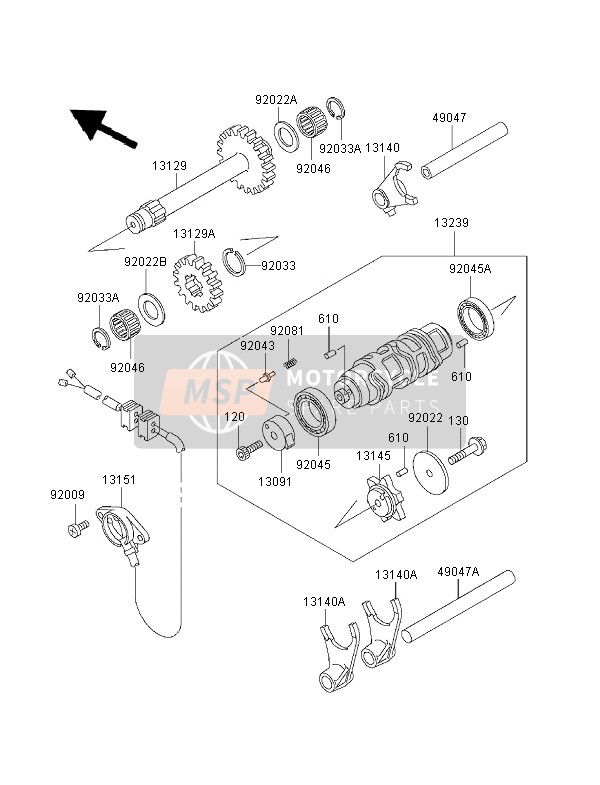 Kawasaki KLF300 2000 Gear Change Drum & Shift Fork for a 2000 Kawasaki KLF300