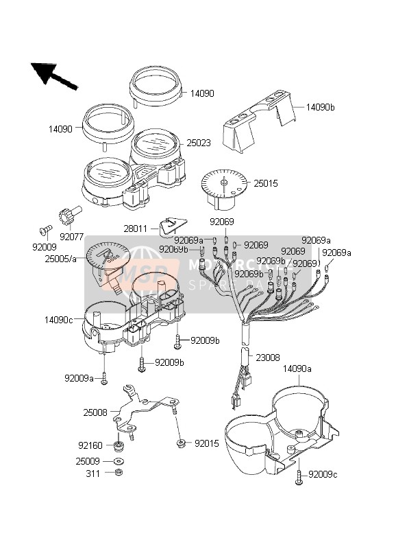 250151341, Tachometer,X1000R/MIN, Kawasaki, 0