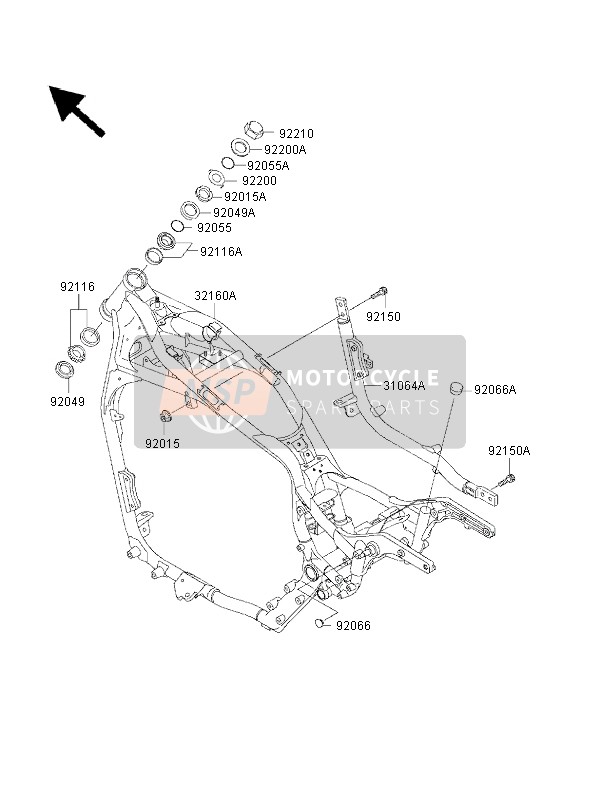 310641237, PIPE-COMP,Downtubu,Rh, Kawasaki, 1