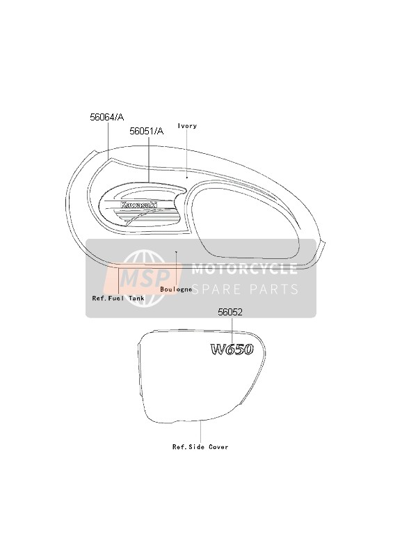 560521068, Mark, Side Cover, W650, Kawasaki, 0