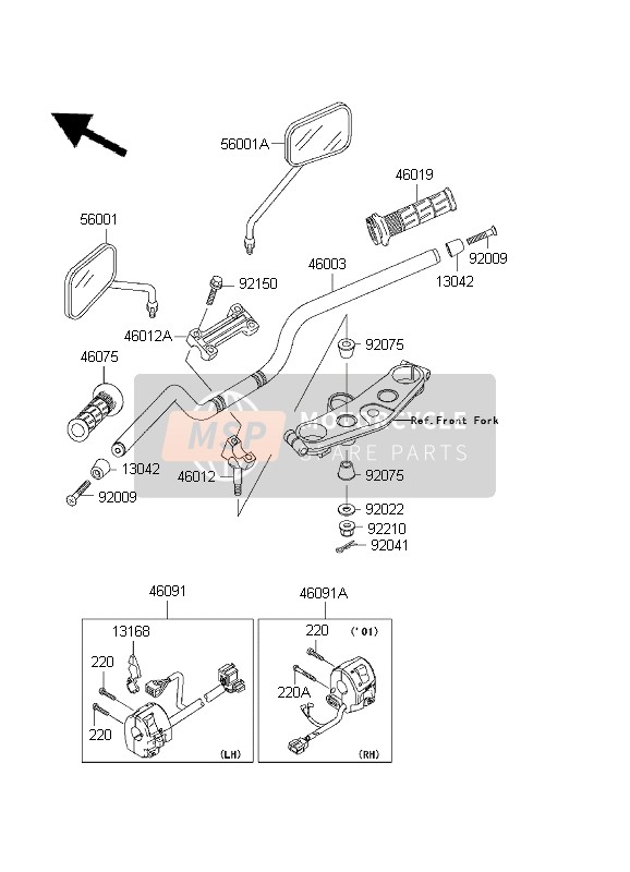 460121274, HOLDER-HANDLE, Lwr, Kawasaki, 0