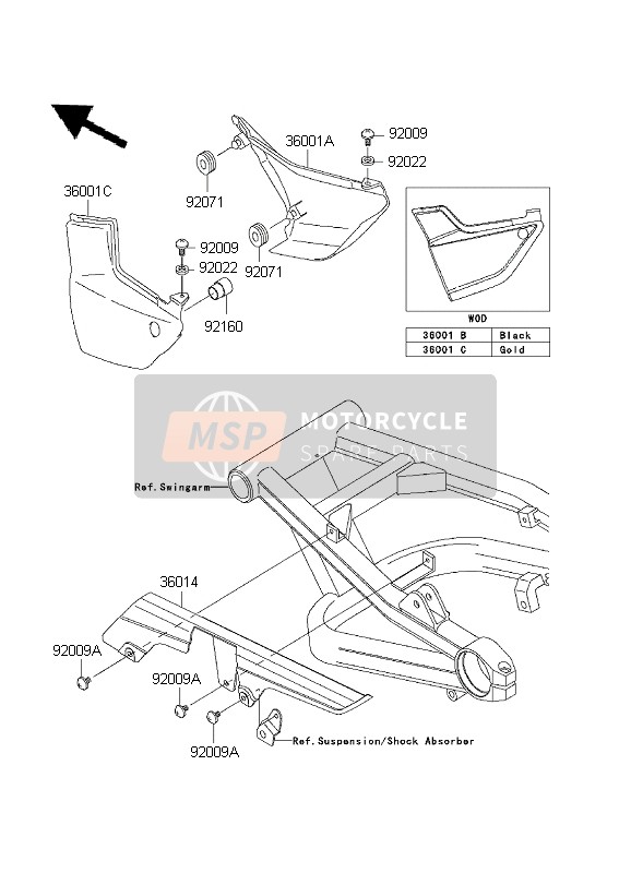 3600115974Q, COVER-SIDE,Lh,M.C.Gold, Kawasaki, 0