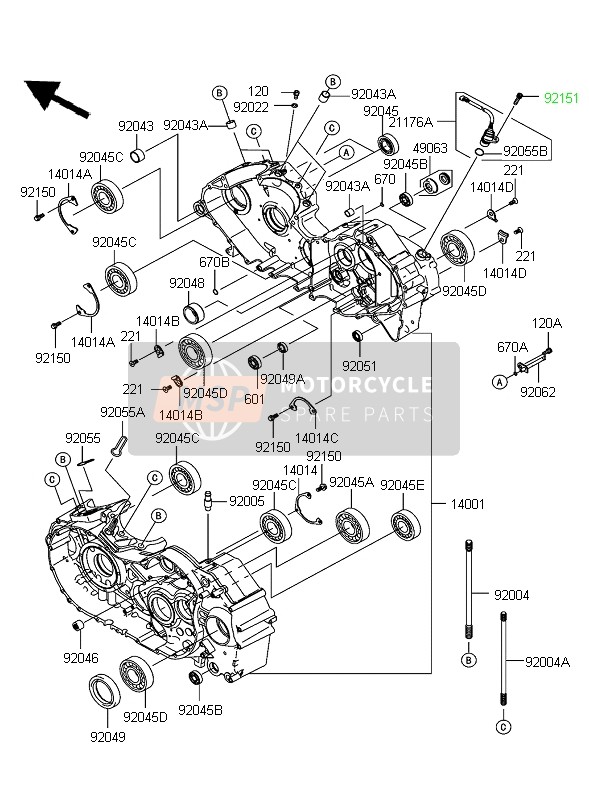 140015392, SET-CRANKCASE, Kawasaki, 0