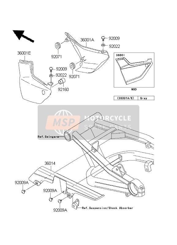 Kawasaki ZRX1200R 2001 Couvertures latérales & Couverture de chaîne pour un 2001 Kawasaki ZRX1200R