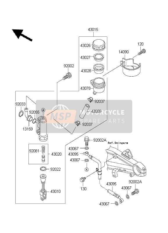 Kawasaki ZRX1200S 2001 Rear Master Cylinder for a 2001 Kawasaki ZRX1200S