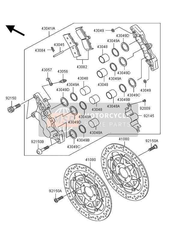 430411864GN, CALIPER-ASSY,Fr,Rh,Silver, Kawasaki, 0