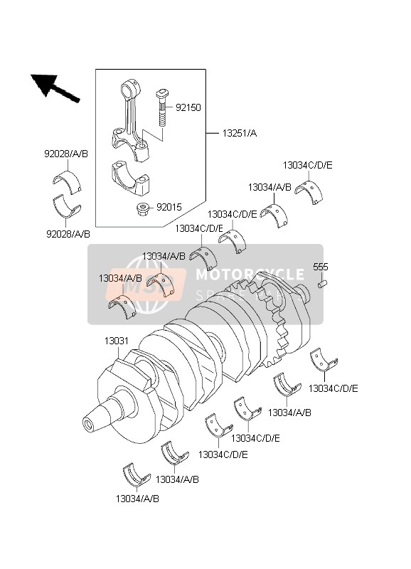 130341018, Metal,Crankshaft,Blue, Kawasaki, 2