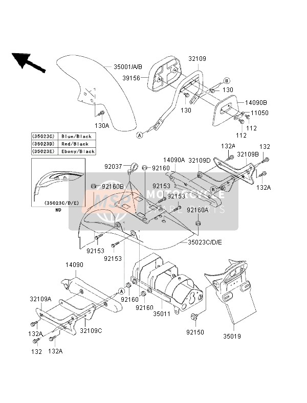 350011192G2, FENDER-ASSY-FRONT,C.P.Red, Kawasaki, 0