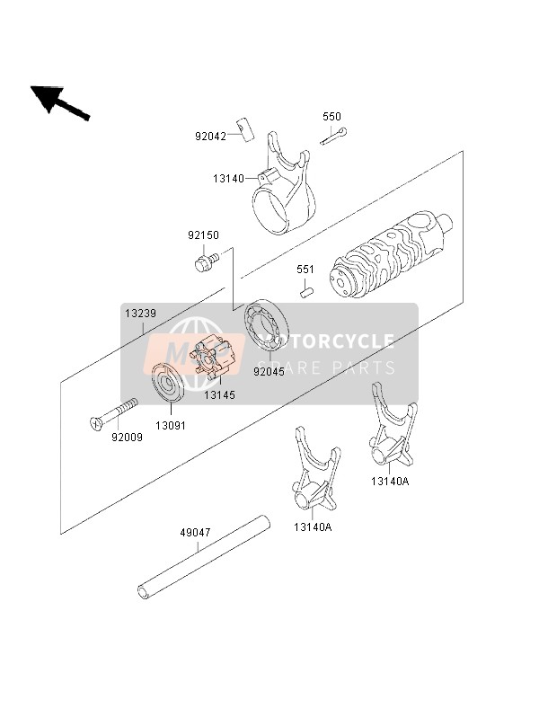 Kawasaki EN500 2002 Gear Change Drum & Shift Fork for a 2002 Kawasaki EN500