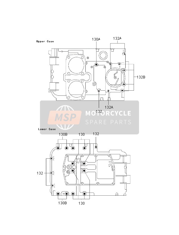 Kawasaki EN500 2002 Crankcase Bolt Pattern for a 2002 Kawasaki EN500