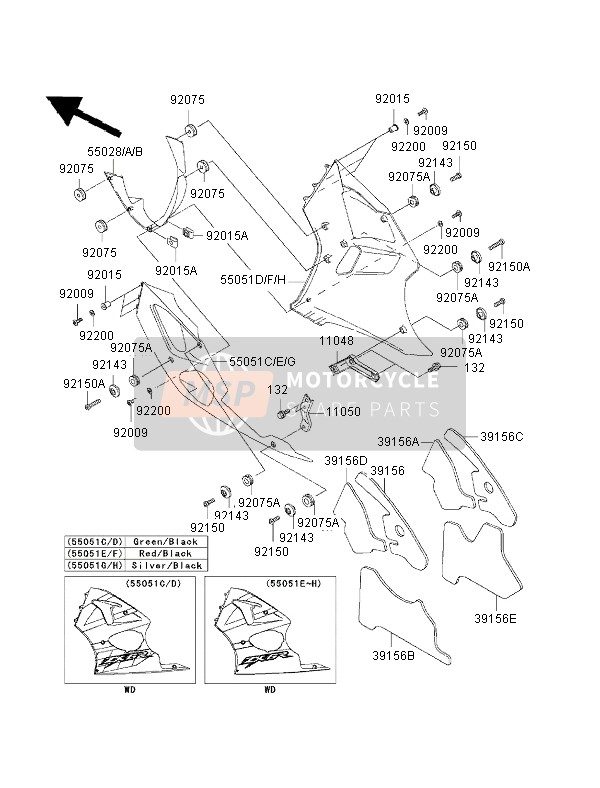 550525342UH, Cowling,Side,Rh,Silver/b ZX600, Kawasaki, 0