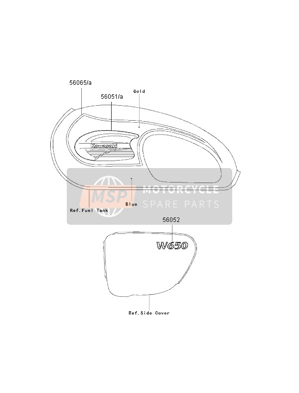 Kawasaki W650 2002 Decalcomanie (Blu-Oro) per un 2002 Kawasaki W650