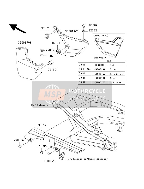 360011597E1, COVER-SIDE,Lh,C.L.Blue, Kawasaki, 2