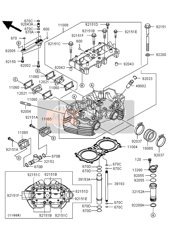 Kawasaki W650 2005 ZYLINDERKOPF für ein 2005 Kawasaki W650