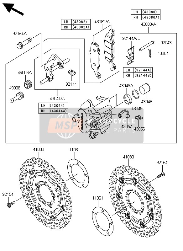 430800076DJ, CALLPER-SUB-ASSY,Fr,Lh,Black, Kawasaki, 1