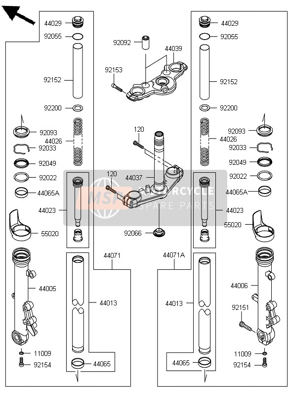 44071111532A, DAMPER-ASSY,Fork,Lh,S.Black, Kawasaki, 0