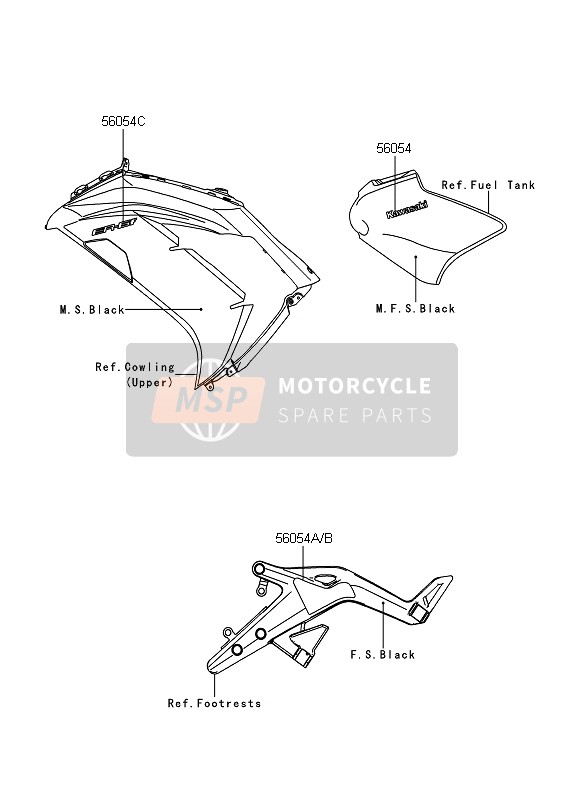 Kawasaki ER-6F 2012 Decalcomanie (Nero) per un 2012 Kawasaki ER-6F