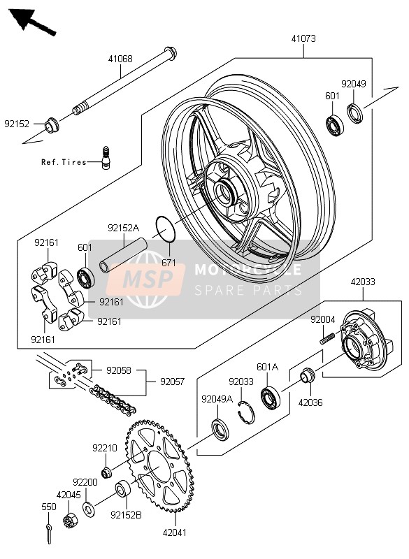 Kawasaki ER-6F ABS 2012 Buje trasero para un 2012 Kawasaki ER-6F ABS