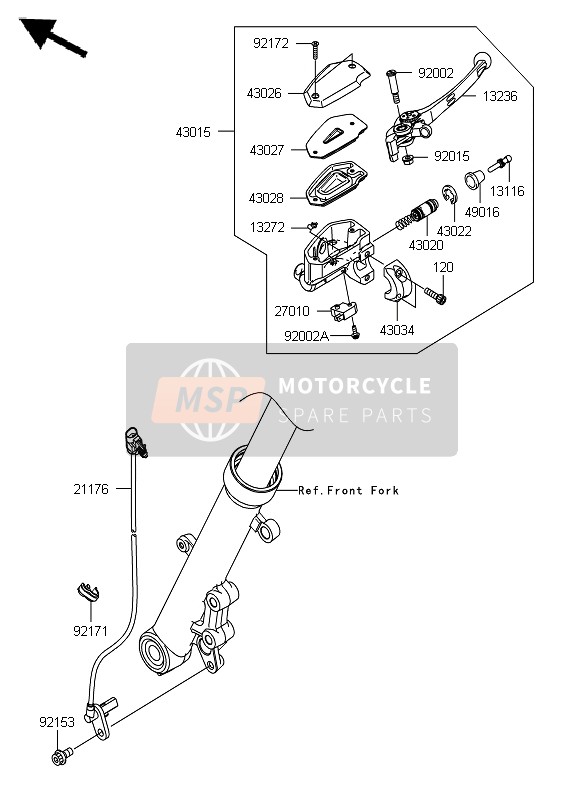 Kawasaki ER-6F ABS 2012 Hoofdremcilinder voor voor een 2012 Kawasaki ER-6F ABS