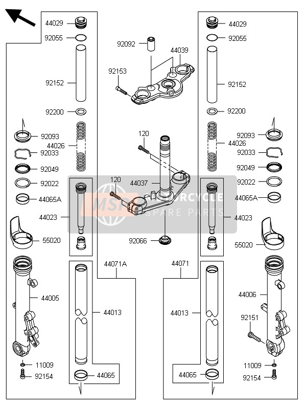 44071111632A, DAMPER-ASSY.Fork,Rh.S.Black, Kawasaki, 2