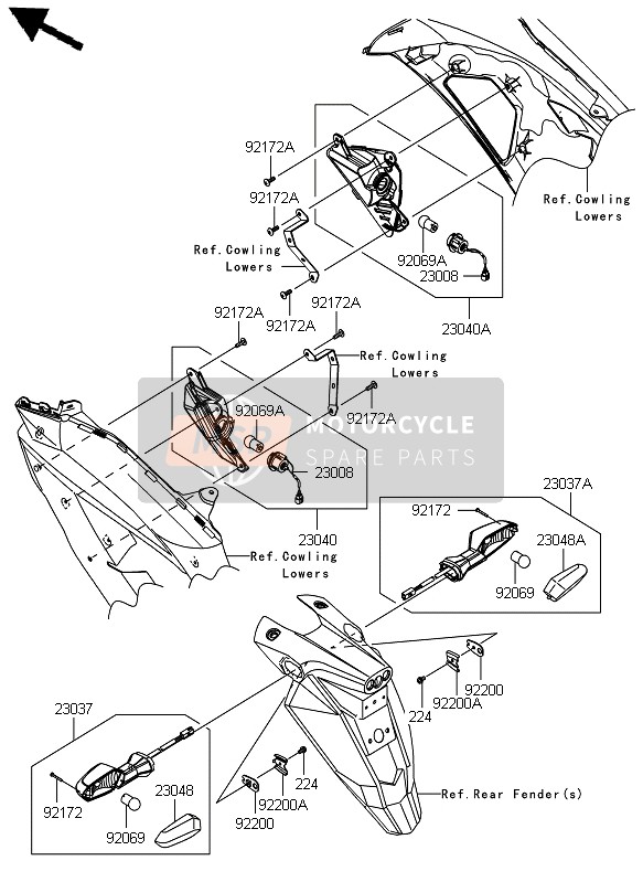 Kawasaki ER-6F ABS 2012 BLINKER für ein 2012 Kawasaki ER-6F ABS