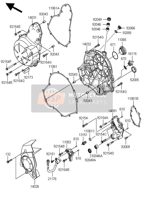 Kawasaki ER-6N 2012 Cubierta del motor para un 2012 Kawasaki ER-6N