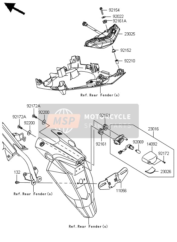 Kawasaki ER-6N 2012 Achterlicht voor een 2012 Kawasaki ER-6N