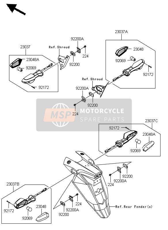 230370300, LAMP-ASSY-SIGNAL,Rr,Lh, Kawasaki, 1