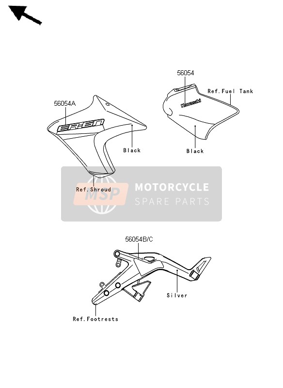 Kawasaki ER-6N 2012 Stickers (Zwart) voor een 2012 Kawasaki ER-6N