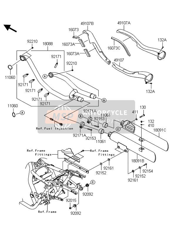 491070164, COVER-EXHAUSTPIPE,FR-R, Kawasaki, 0