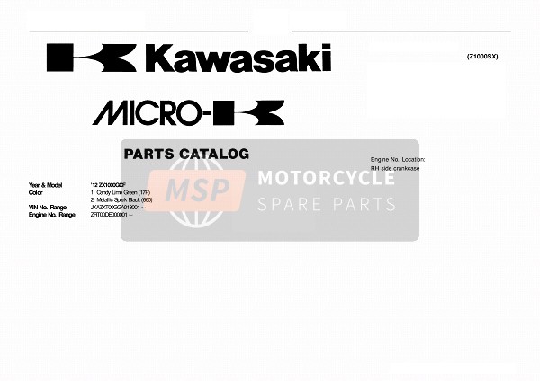 Kawasaki Z1000SX 2012 Modelidentificatie voor een 2012 Kawasaki Z1000SX