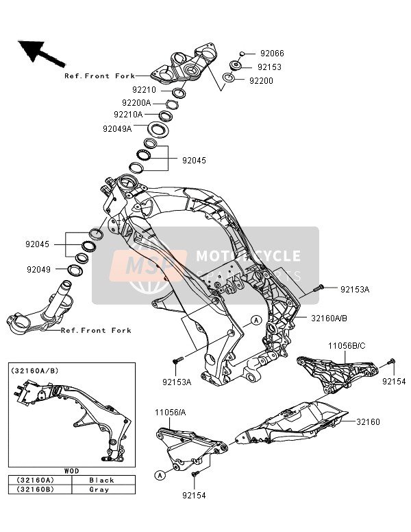 32160187418R, FRAME-COMP,Main,F.S.Black, Kawasaki, 2