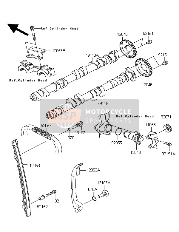 Kawasaki Z1000SX ABS 2012 Nokkenas & Spanner voor een 2012 Kawasaki Z1000SX ABS