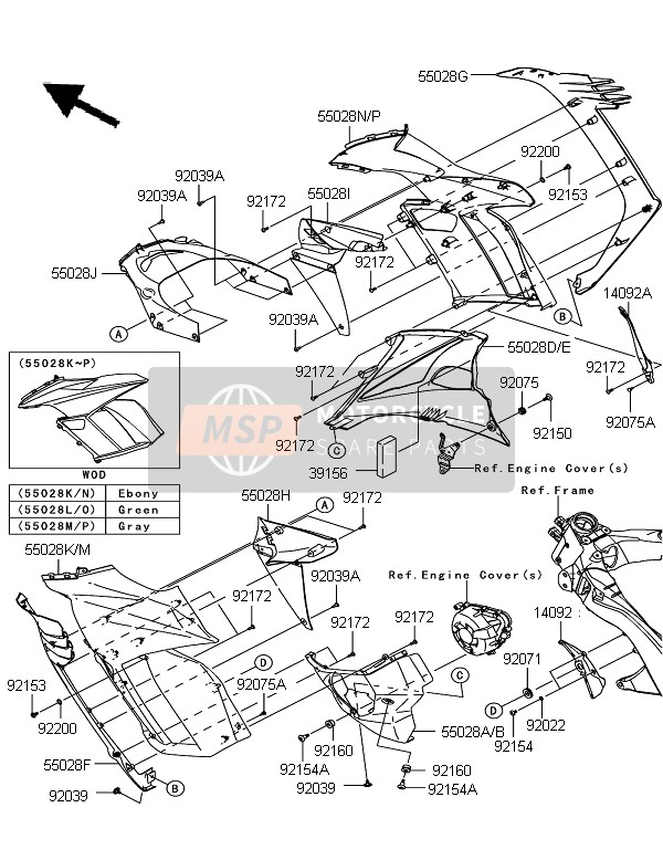 Kawasaki Z1000SX ABS 2012 Capotage (Centre) pour un 2012 Kawasaki Z1000SX ABS