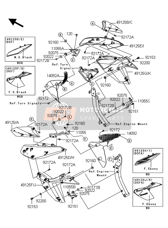 49125004518T, Shroud,Upp,Rh,F.S.Black, Kawasaki, 0