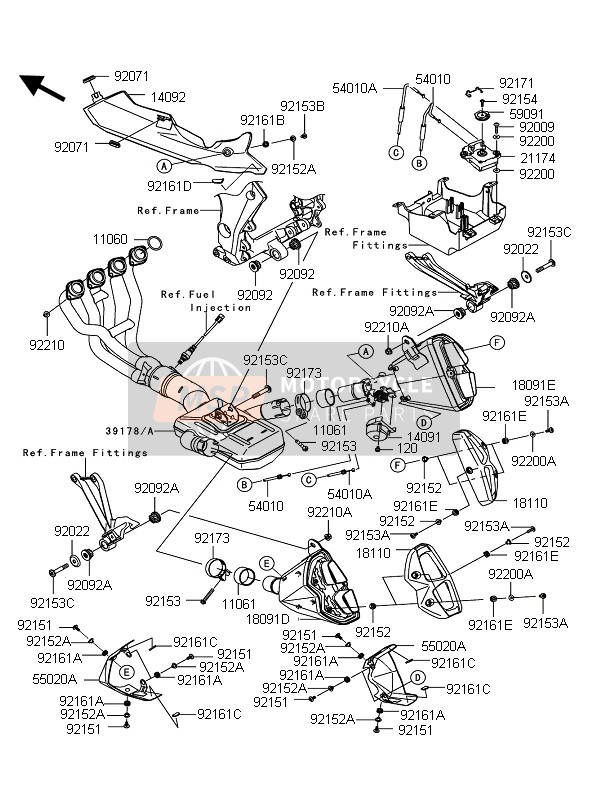 Kawasaki Z1000 ABS 2012 Silenciador para un 2012 Kawasaki Z1000 ABS