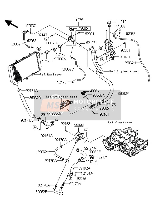 Kawasaki Z1000 ABS 2012 Water Pipe for a 2012 Kawasaki Z1000 ABS