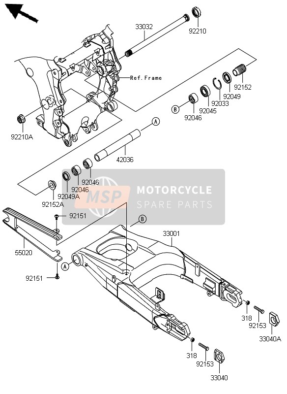 420361341, Sleeve,Swing Arm Pivot,L=226, Kawasaki, 2