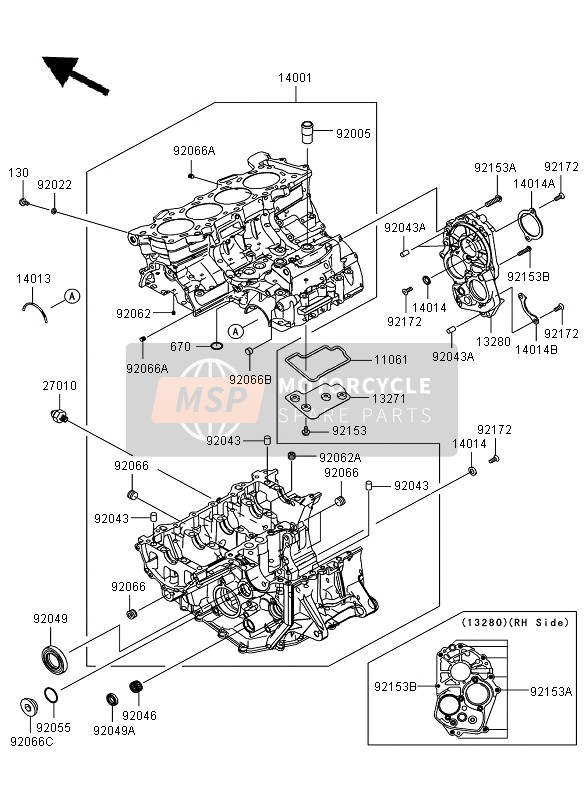 Kawasaki NINJA ZX-6R 2012 Crankcase for a 2012 Kawasaki NINJA ZX-6R