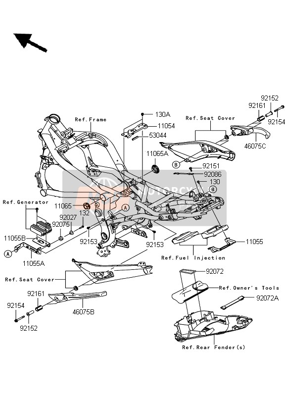 Kawasaki ER-6N 2011 RAHMENBESCHLÄGE für ein 2011 Kawasaki ER-6N