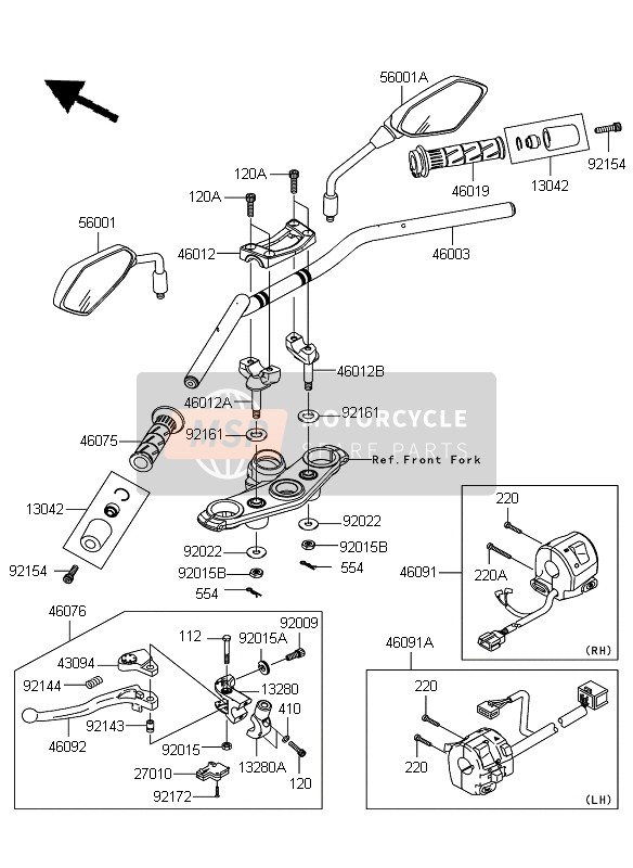 46003015210, Handle,Black, Kawasaki, 2