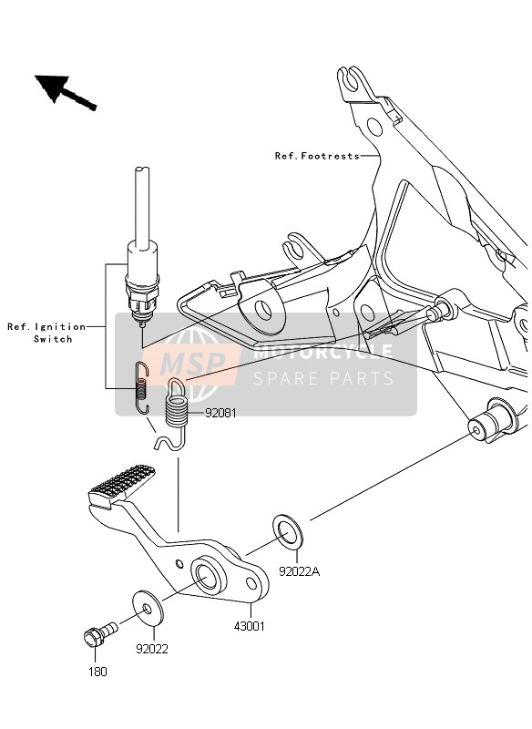 Kawasaki ER-6N ABS 2011 Brake Pedal for a 2011 Kawasaki ER-6N ABS