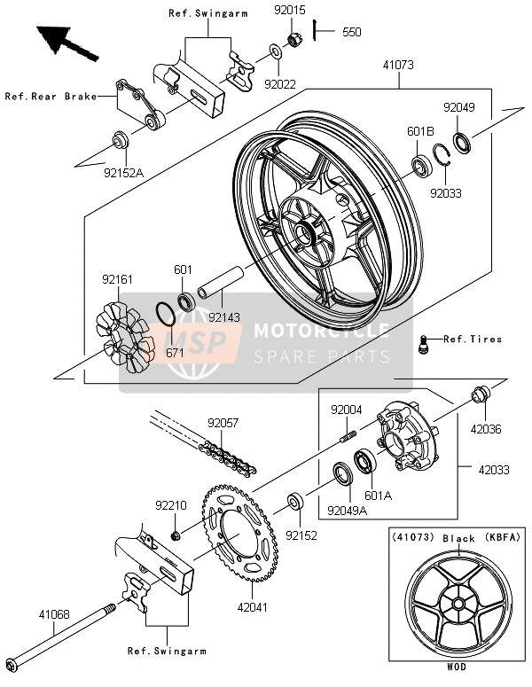 Kawasaki NINJA 250R 2011 HINTERRADNABE für ein 2011 Kawasaki NINJA 250R