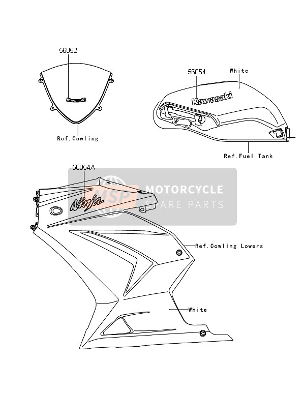 Kawasaki NINJA 250R 2011 Calcomanías (Blanco) para un 2011 Kawasaki NINJA 250R