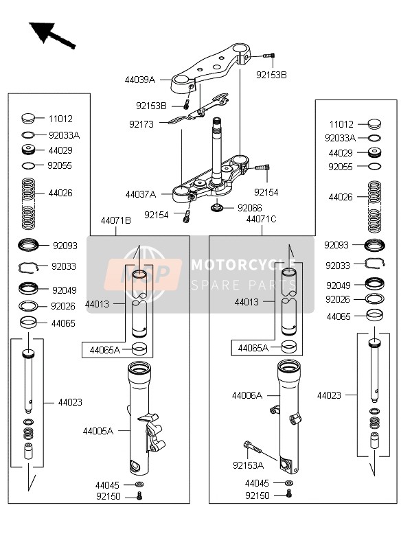 440050107, PIPE-LEFT Fork Outer, Kawasaki, 1