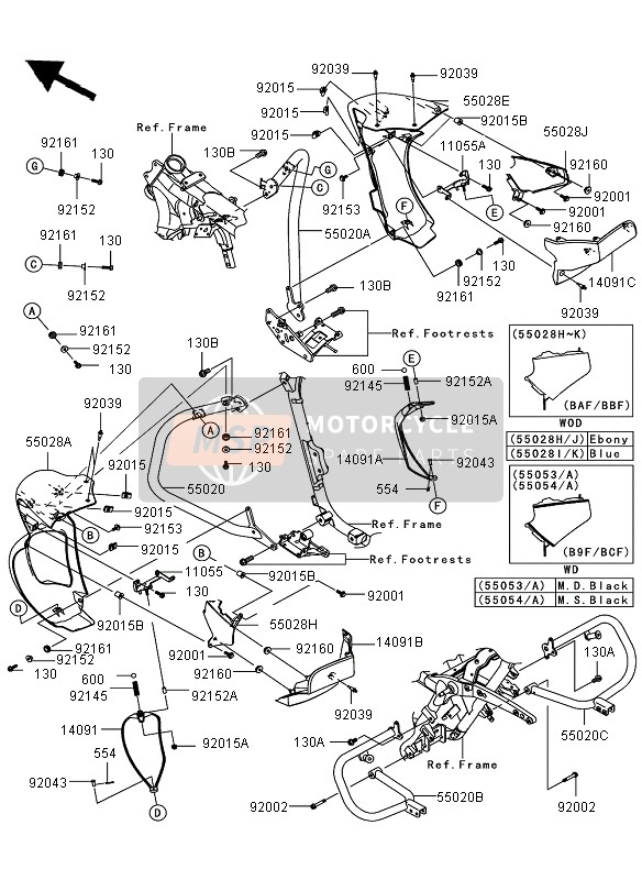 550280223H8, Cowling,Leg Shield,In,Rh,Ebony, Kawasaki, 0