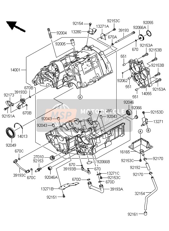 Kawasaki ER-6F ABS 2010 Crankcase for a 2010 Kawasaki ER-6F ABS