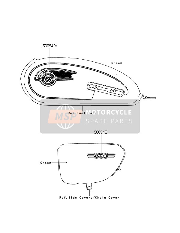 Kawasaki W800 2011 Calcomanías (Verde) para un 2011 Kawasaki W800