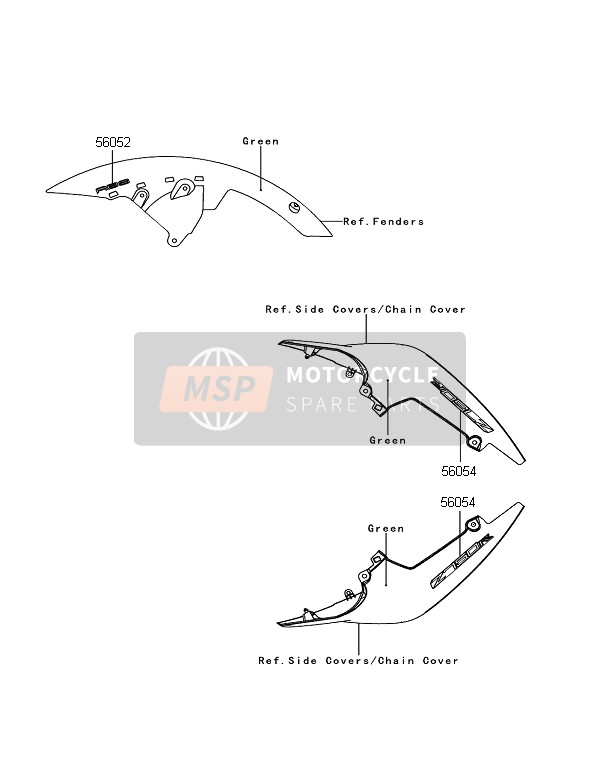 Kawasaki Z750R ABS 2011 Décalcomanies (vert) pour un 2011 Kawasaki Z750R ABS