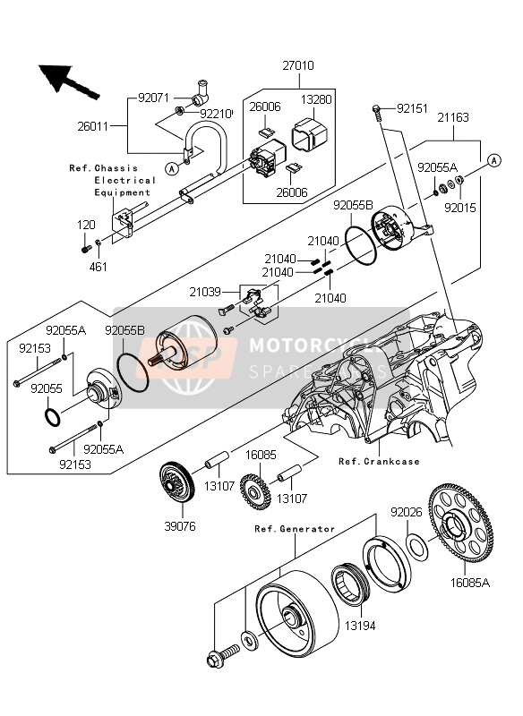 Kawasaki ER-6F ABS 2010 Startmotor voor een 2010 Kawasaki ER-6F ABS